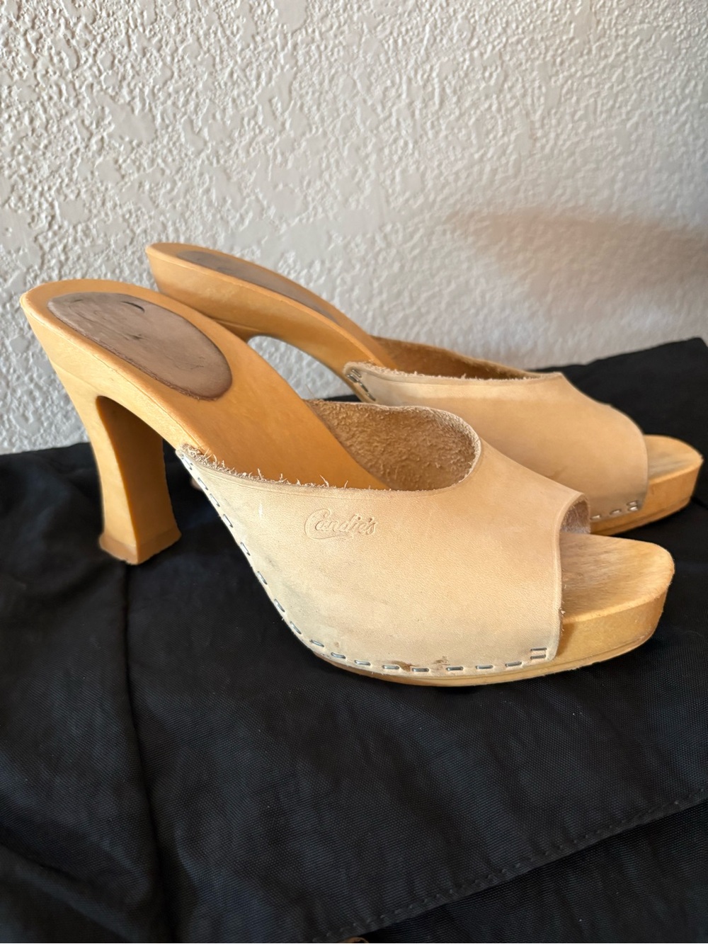 Candie's Beige Suede Platform Mule Heels Made in Italy